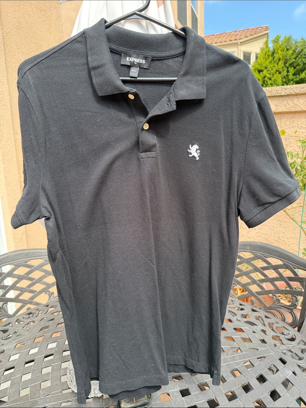 Express Black Polo with Embroidered Crest